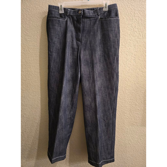 Tanjay Petite Straight Leg Pants 12P Blue with White Stitching - Picture 2 of 14